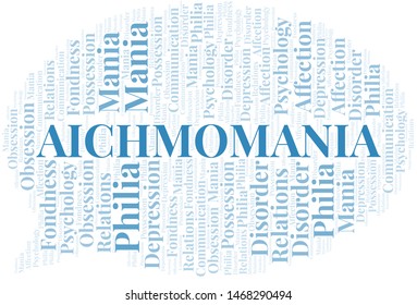 Aichmomania word cloud. Type of mania, made with text only.