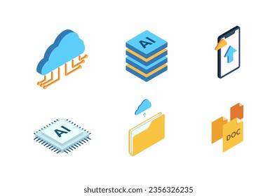 AI-Cloud element isometric icons set.