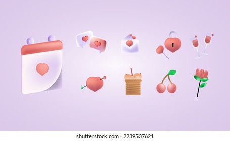 aicon 3 d material Valentine love eleents graphic design
