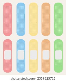 Aid Band Plaster Strip Medical Patch Set Color. Vector