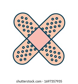 aid bands crossed icon over white background, line and fill style, vector illustration