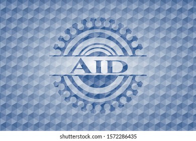 Aid  blue badge with geometric pattern. Vector Illustration. Detailed.