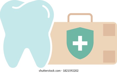 Aid Box with Teeth Design on White Background, Employee Dental Insurance Coverage Concept Vector Icon Design, Oral Hygiene Symbol on White background