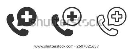 AID call vector icon. Emergency call icons set
