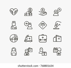 Aid Family Icon Set With Medical Care, Breath Flu And Ambulance. Set Of Illness Related Aid Family Icon Line Vector Elements For Web Mobile Logo UI Design. Vector Illustration Of Aid Icon.