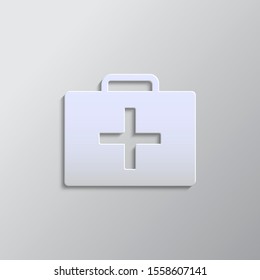 aid, first, bag paper style icon. Grey color vector background