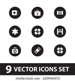 Aid icon. collection of 9 aid filled icons such as bandage, hospital, case with heart, medical cross. editable aid icons for web and mobile.