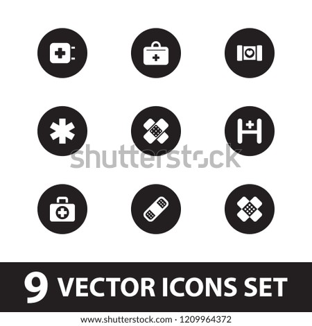 Aid icon. collection of 9 aid filled icons such as bandage, hospital, case with heart, medical cross. editable aid icons for web and mobile.