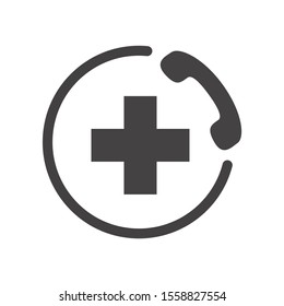 AID Icon. Emergency Phone Symbol. Black Sign On White Background.