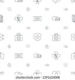 aid icons pattern seamless white background. Included editable line case with heart, medical, medical cross, pharmacy, first aid, bandage icons. aid icons for web and mobile.