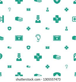 aid icons pattern seamless white background. Included editable filled doctor, ear, medical, bandage, medical kit, pharmacy, medical cross icons. aid icons for web and mobile.