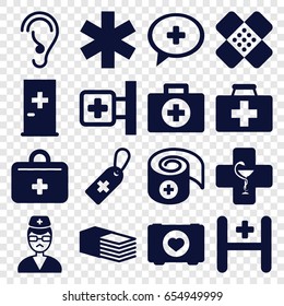 Aid icons set. set of 16 aid filled icons such as case with heart, medical cross, medical cross tag, medical sign, bandage, hospital, doctor, pharmacy