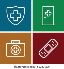 Aid icons set. set of 4 aid outline icons such as bandage