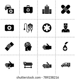 Aid icons. vector collection filled aid icons. includes symbols such as patch, blood donation, medical, hospital, ambulance. use for web, mobile and ui design.