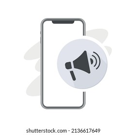 aid raid siren application, public address system online, smartphone air alarm, evacuation app, loudspeaker grey icon, megaphone speaker vector illustration