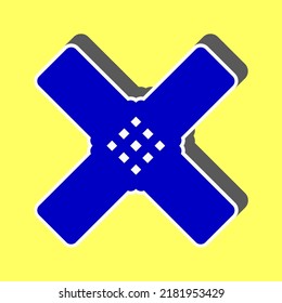 Aid sticker sign. Blue Icon with white stroke in 3d at yellow Background. Illustration.