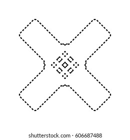 Aid sticker sign. Vector. Black dashed icon on white background. Isolated.