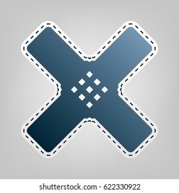 Aid sticker sign. Vector. Blue icon with outline for cutting out at gray background.
