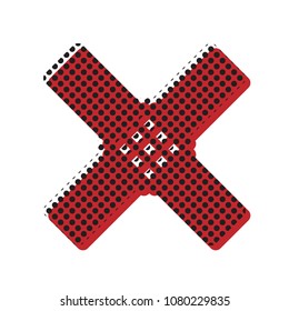 Aid sticker sign. Vector. Brown icon with shifted black circle pattern as duplicate at white background. Isolated.