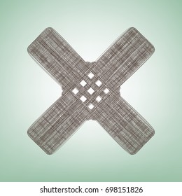 Aid sticker sign. Vector. Brown flax icon on green background with light spot at the center.