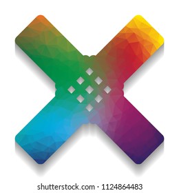 Aid sticker sign. Vector. Colorful icon with bright texture of mosaic with soft shadow on white background. Isolated.