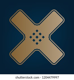 Aid sticker sign. Vector. Golden icon and border at dark cyan background.