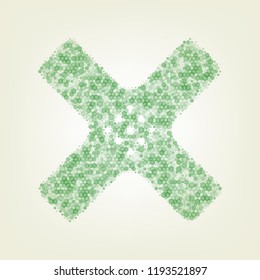 Aid sticker sign. Vector. Green hexagon rastered icon and noised opacity and size at light green background with central light.