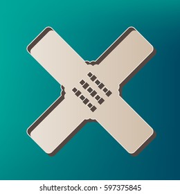 Aid sticker sign. Vector. Icon printed at 3d on sea color background.