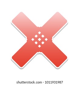 Aid sticker sign. Vector. Reddish icon with white and gray shadow on white background. Isolated.