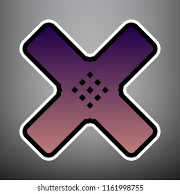 Aid sticker sign. Vector. Violet gradient icon with black and white linear edges at gray background.