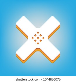 Aid sticker sign. Vector. White icon with 3d warm-colored gradient body at sky blue background.