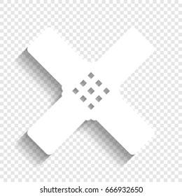 Aid sticker sign. Vector. White icon with soft shadow on transparent background.