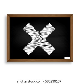 Aid sticker sign. White chalk icon on black school board with sh