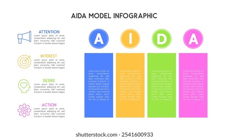 AIDA Model Infographic with Colour-Coded Stages for Marketing Analysis Vector Illustration