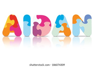AIDAN written with alphabet puzzle - vector illustration
