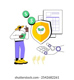 ILUSTRACIÓN VECTORIAL de concepto abstracto de Recortar Insurance impulsado por datos de IA. Agricultura. Ofrezca pólizas de seguros de cultivos más precisas y rentables utilizando análisis de IA. AI Tecnología. metáfora abstracta.