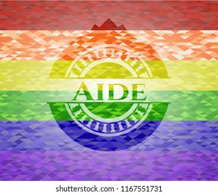Aide emblem on mosaic background with the colors of the LGBT flag
