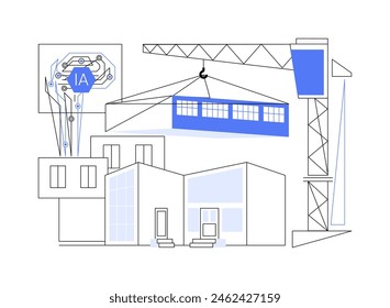 KI-entworfene vorgefertigte Strukturen abstrakte Konzept Vektorillustration. Architektur und Design. Generiere Designs für Fertigbauten und Bauteile mit KI-Werkzeug. abstrakte Metapher.