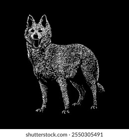 aidi dog hand drawing vector isolated on black background.