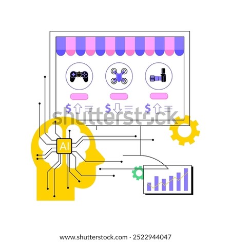 AI-Dictated Dynamic Pricing abstract concept vector illustration. Sales. Adjust pricing dynamically with AI recommendations, maximizing profits. AI Technology. abstract metaphor.