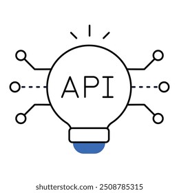 AI-Driven API for Business Intelligence Icon Design. Represents Efficiency, Data Management, Security, Modern Interface. Vector icon with editable Stroke.