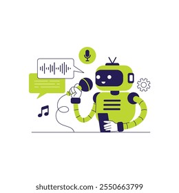 AI-driven audio content creation. Artificial intelligence robot generating voice. AI-generated voice content concept illustration