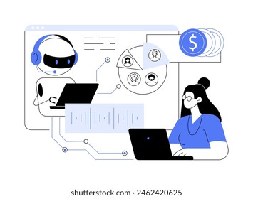 AI-Driven Call Analysis abstract concept vector illustration. Sales. Analyze sales call recordings, gain insights for training and improving sales strategies. AI Technology. abstract metaphor.