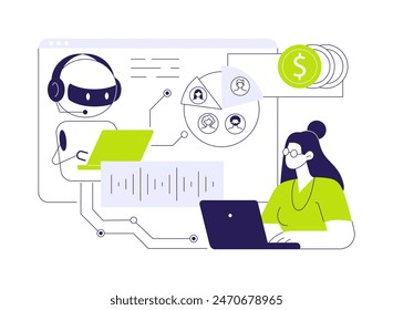 AI-Driven Call Analysis abstract concept vector illustration. Sales. Analyze sales call recordings, gain insights for training and improving sales strategies. AI Technology. abstract metaphor.