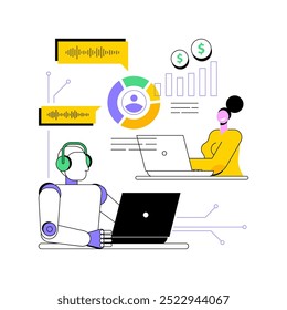 AI-Driven Call Analysis conceito abstrato vetor ilustração. Vendas. Analisar registros de chamadas de vendas, obter ideias para treinamento e melhorar estratégias de vendas. Tecnologia AI. metáfora abstrata.