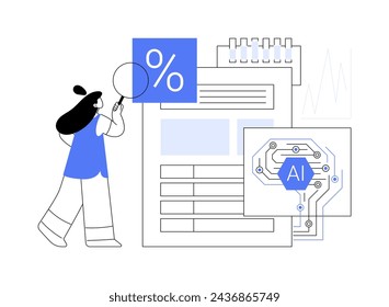 Ilustración vectorial de concepto abstracto de la evaluación del riesgo crediticio impulsada por IA. Finanzas y Contabilidad. Solvencia de las empresas, modelos de calificación crediticia. Tecnología AI. metáfora abstracta.