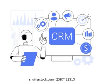 AI-Driven CRM abstract concept vector illustration. AI managing customer relationships, providing insights, using CRM tools, customer engagement strategies abstract metaphor.