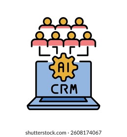 ai-driven crm line icon. Vector isolated element. Editable stroke.