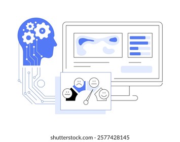 AI-Driven Customer Sentiment Heatmaps abstract concept vector illustration. AI creating sentiment maps, visualizing emotions, improving support, feedback visualization abstract metaphor.