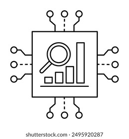 AI-Driven Data Analysis. Automated Data Analytics Icon. Digital AI Insights Icon. Smart Data Processing Icon. Tech Analysis AI Icon.